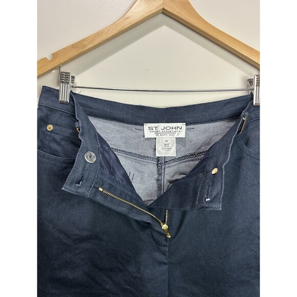 St. John Sport By Marie Gray Dark Wash Jeans Stretch Gold Accents Size 14 - Picture 4 of 9